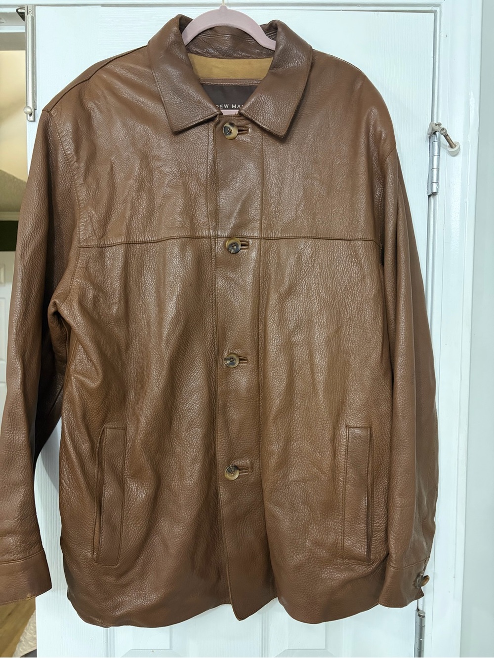 Andrew Marc New York vintage brown leather car coat